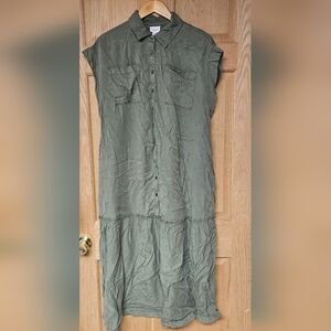 Isabel Large Maternity Green‎ Sleeveless Button-Up Dress
